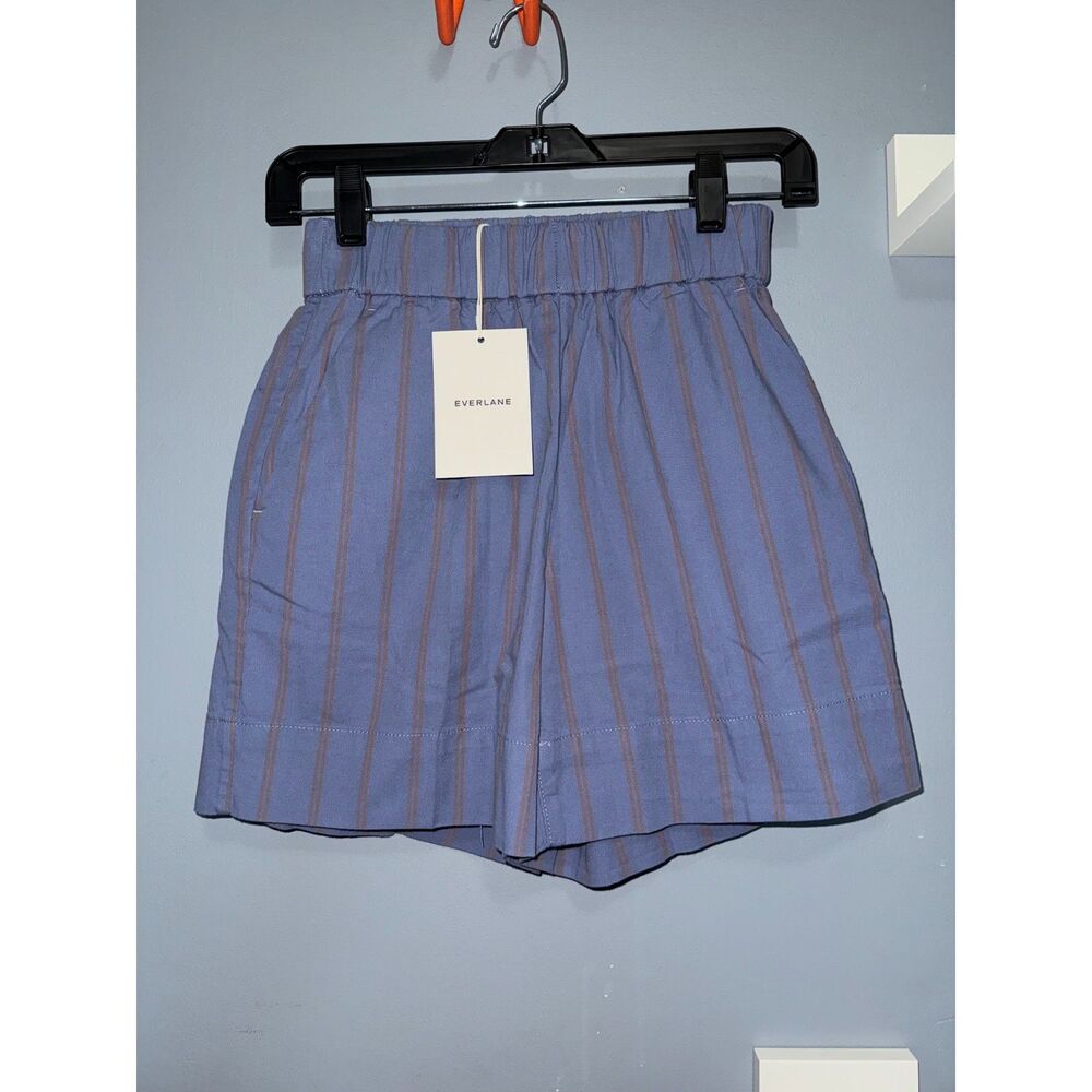 NWT Everlane Blue & Rust Striped Organic Cotton Pull-On Easy Shorts | Size XS